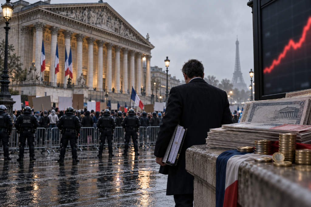 France 10-year bond yield briefly tops 5% for first time since 2002 as minister signals possible bypass of parliament