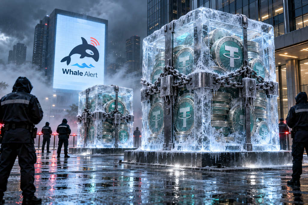 Whale Alert：两个持有巨额 USDT 地址在 1 分钟内被冻结
