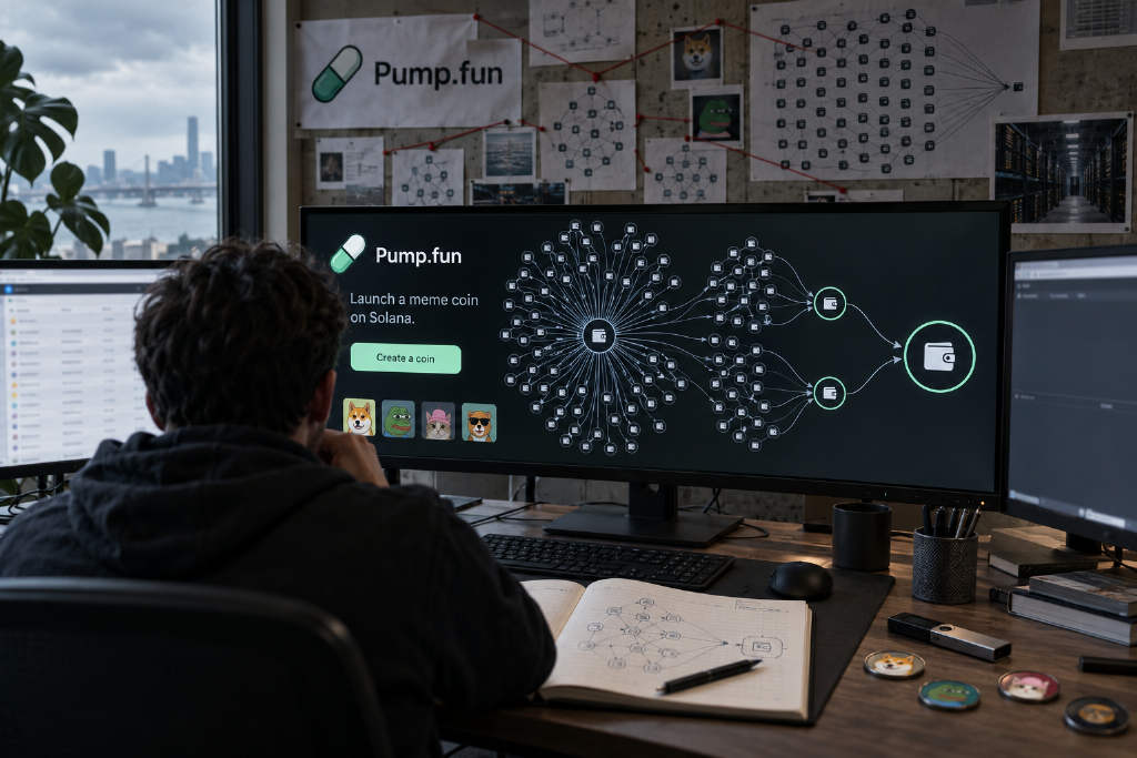 On-chain analyst says 43-wallet network has issued more than 6,855 meme coins on Pump.fun