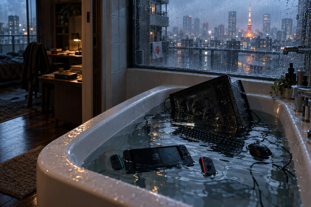 Japanese X user says mother submerged his ¥360,000 gaming PC and Switch 2 in a bathtub