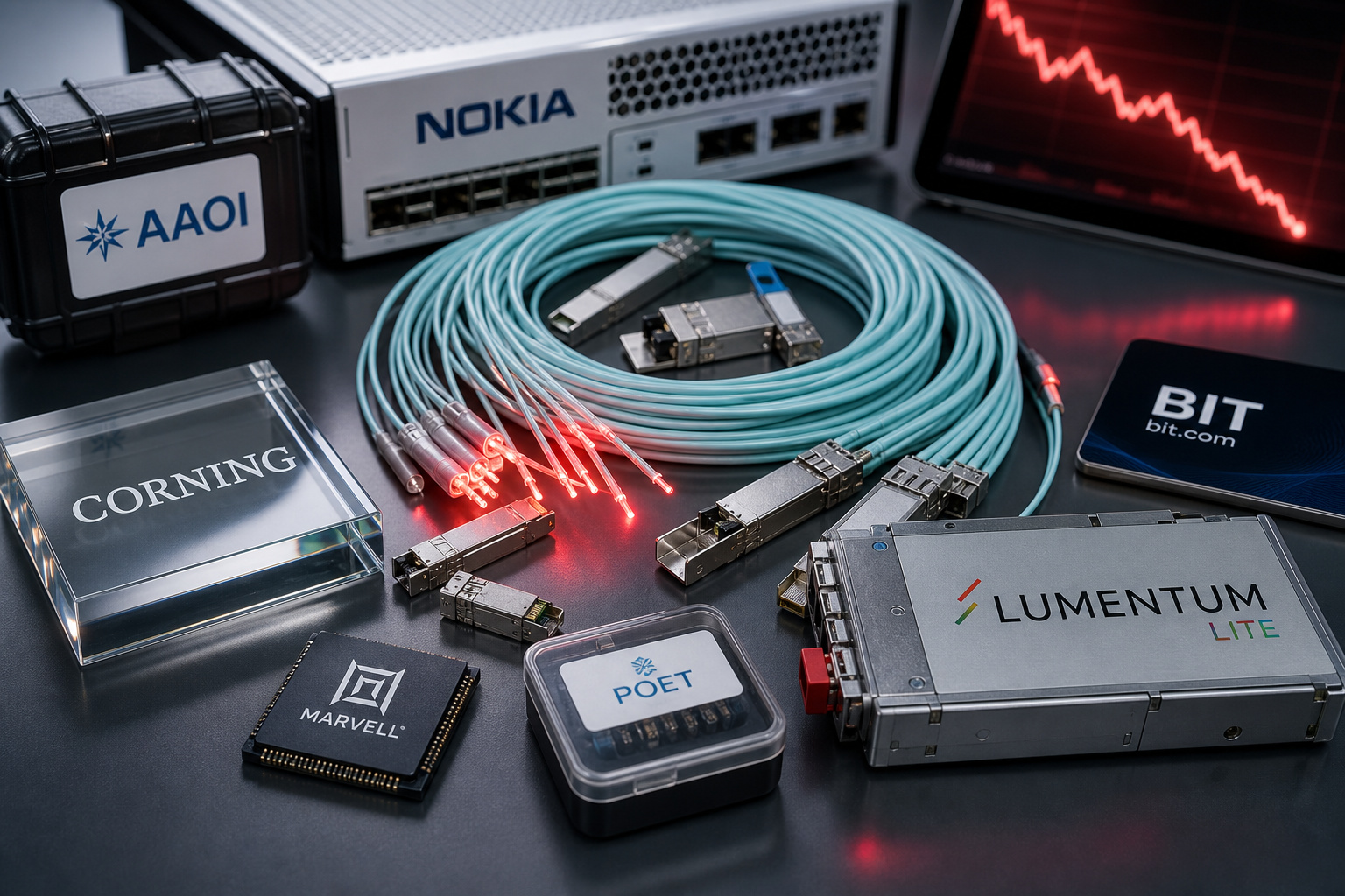 美股光通信板块普跌,LITE跌5.54%领跌,康宁诺基亚等跟跌