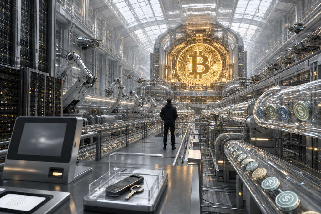 m&W article frames Bitcoin as reserve money for machine economies, with stablecoins handling transactions