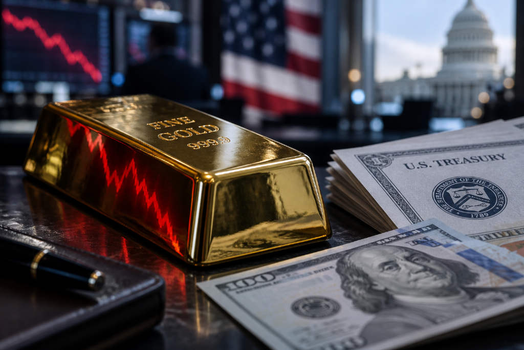 DXY rises nearly 20 points in a short move, while spot gold drops $36