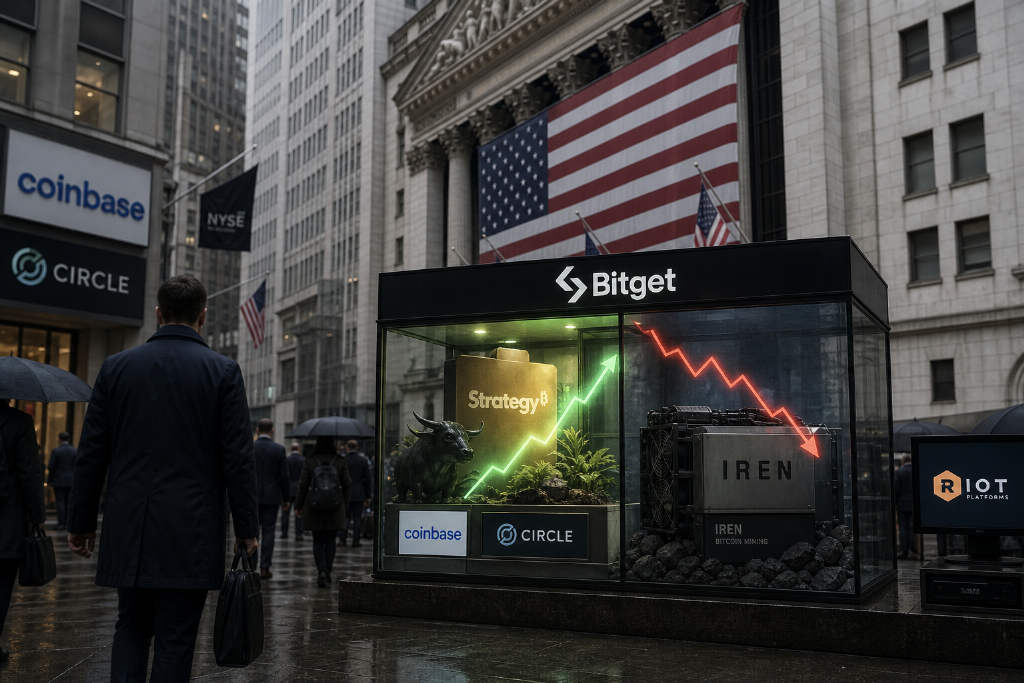 Bitget 行情:美股加密板块涨跌互现,Strategy 领涨 6.02%,IREN 领跌 7.88%