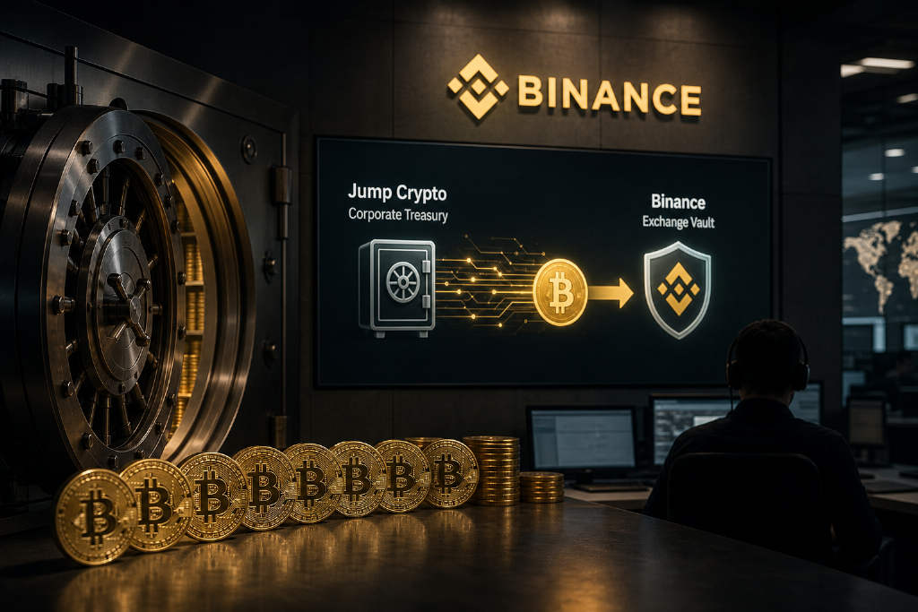 Jump Crypto向Binance转入1140枚BTC,约合8898万美元