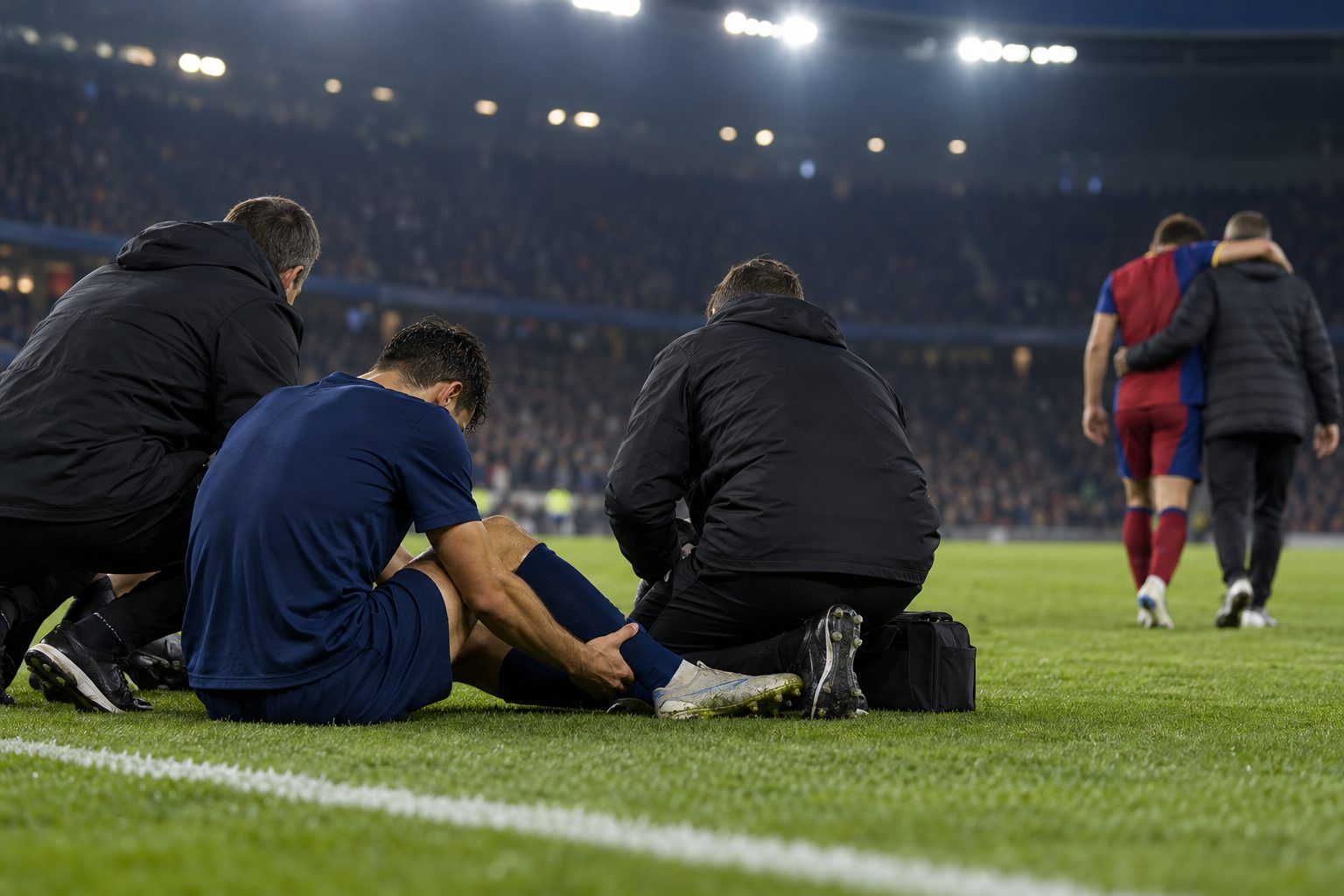 PSG and Barcelona both make first-half injury changes