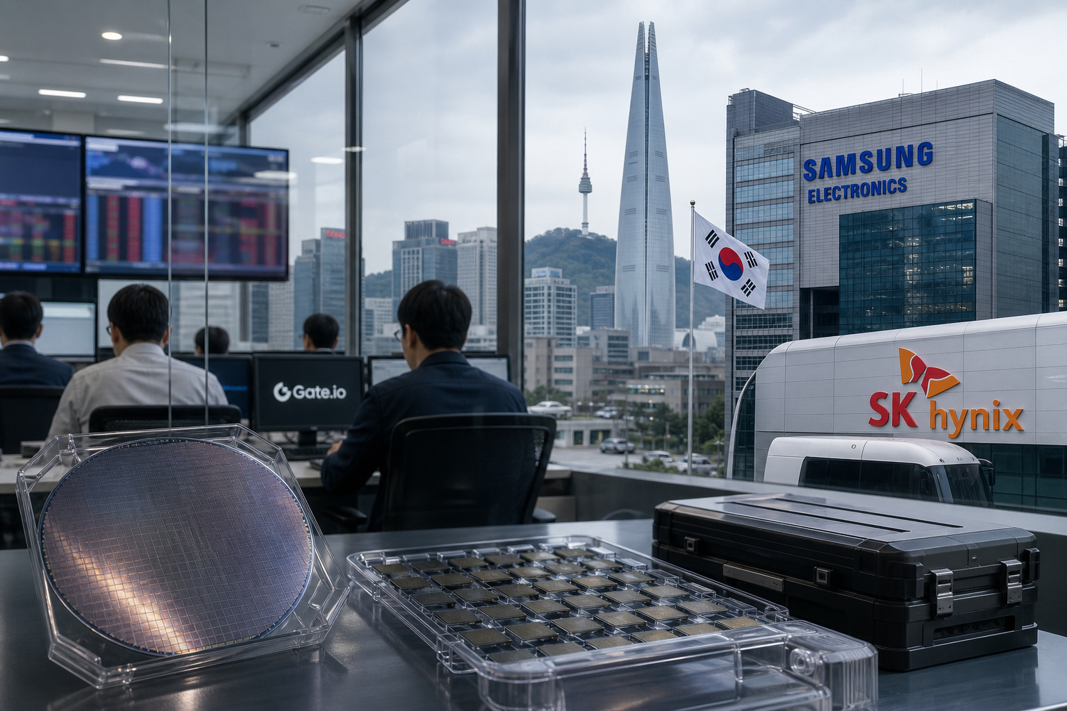 Korean Chip Stocks Edge Lower as SK Hynix, Samsung Contract Positions Stay Active