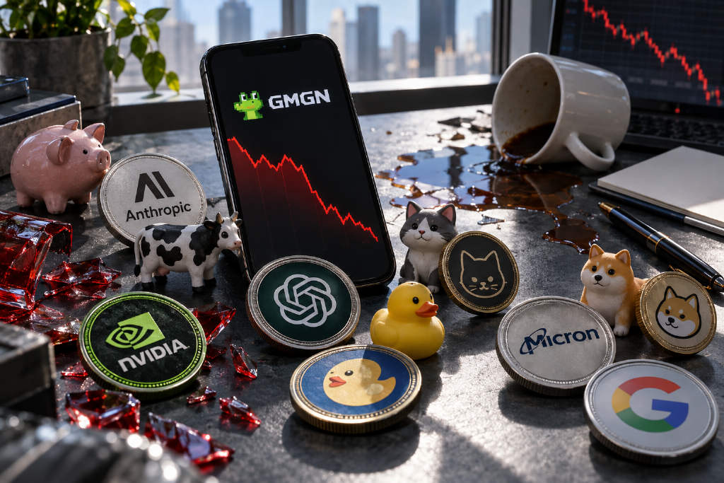 AI-linked stock meme tokens slide, with ANTHROPIG and MOO among the hardest hit