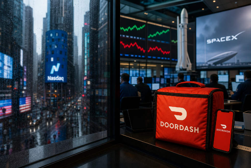 DoorDash 上市后跑赢 SpaceX 48%,同期后者下跌 6%