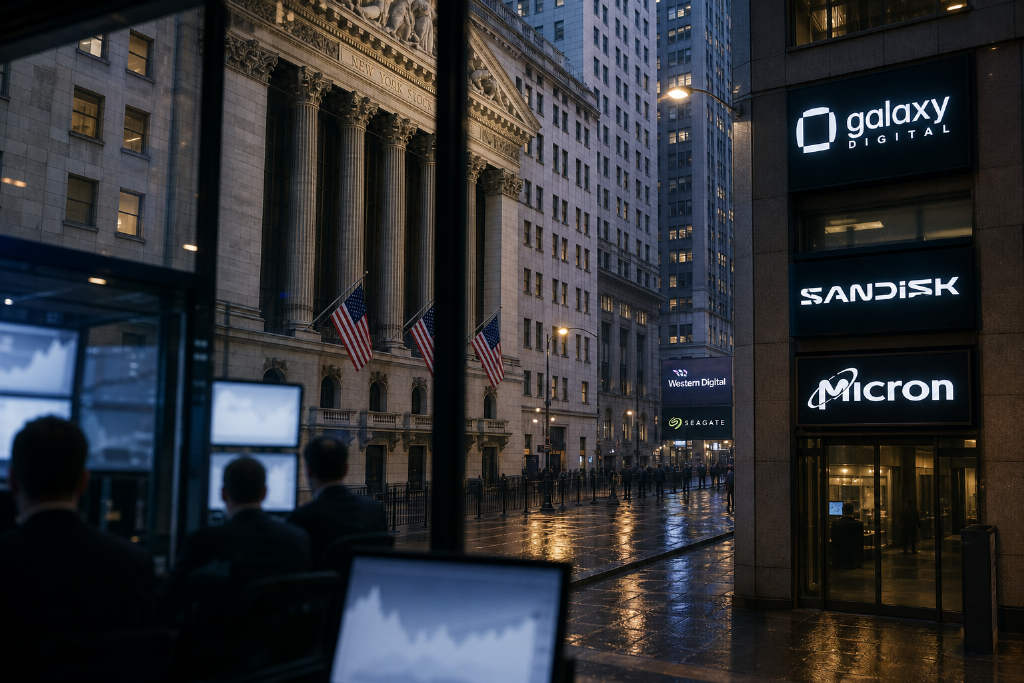 美股收跌之际存储板块走强,GLXY涨近6%闪迪涨5.5%