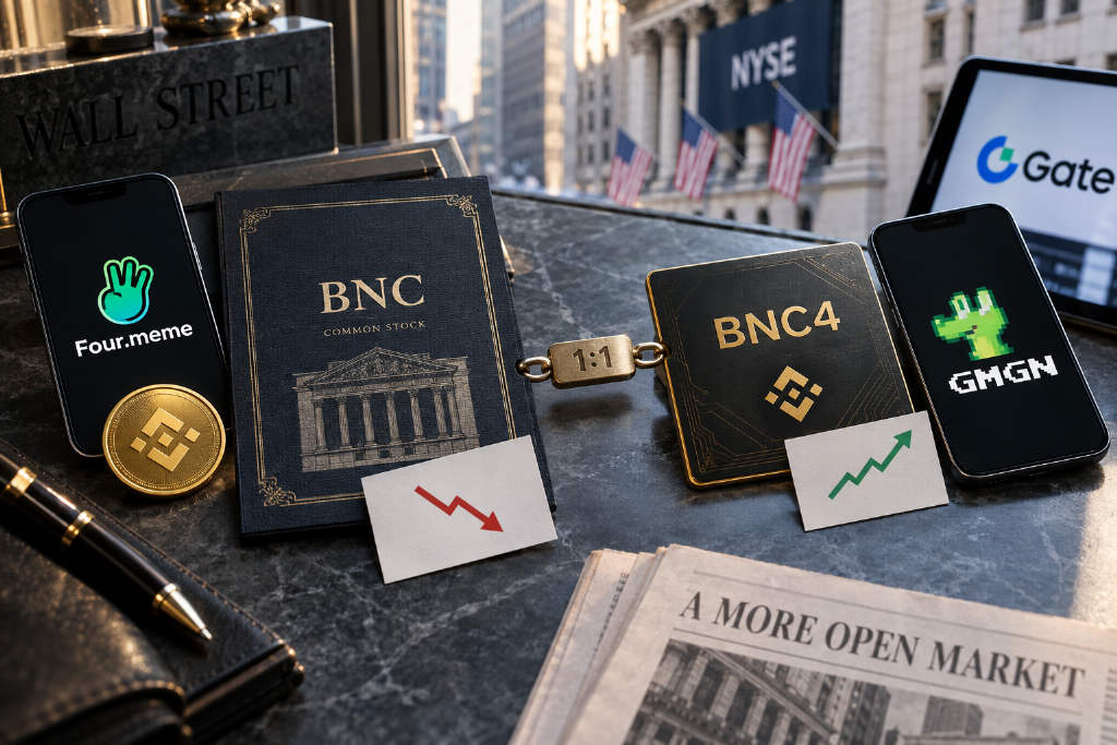 BNC falls more than 8% after the U.S. open, while on-chain BNC4 trades at a 10% premium