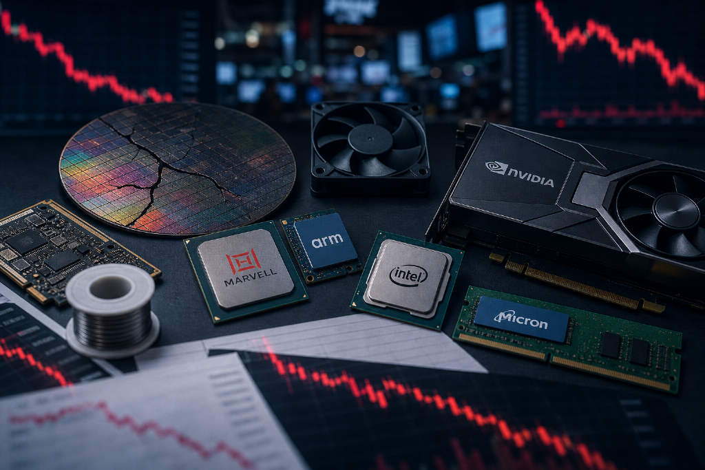 费城半导体指数跌幅扩大至 5%,MRVL、ARM 和 INTC 跌近 7%