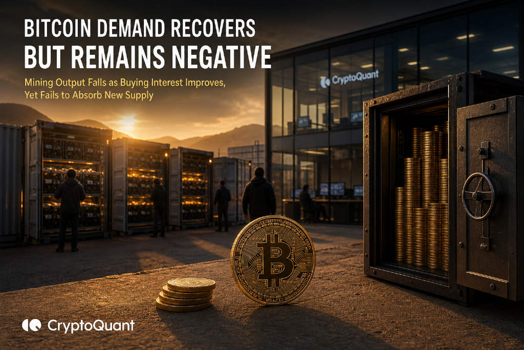 CryptoQuant:比特币表观需求回升至 -3.2 万枚,但仍未吸收新增供应