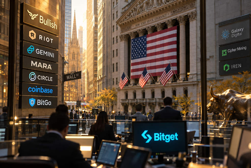 Bitget 美股加密板块多数收涨,Bullish 涨 9.43%,IREN 跌 2.55%