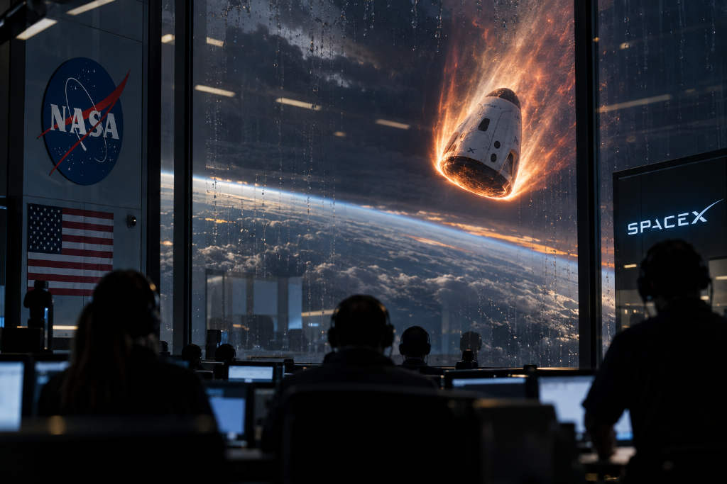 NASA:SpaceX 舱体正在进入地球大气层