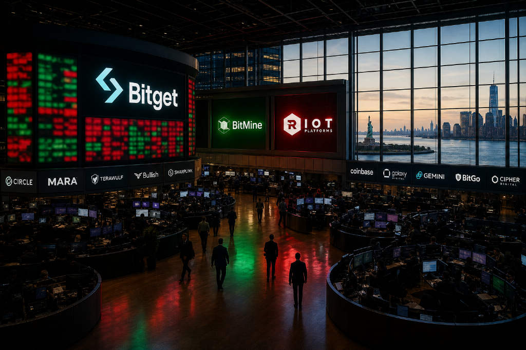 Bitget 美股加密板块涨跌互现,BitMine 涨 3.25%,Riot 跌 3.00%
