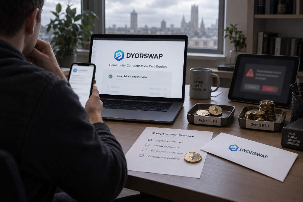 DYORSWAP公布赔偿方案:5 ETH以下受影响地址按40%赔付