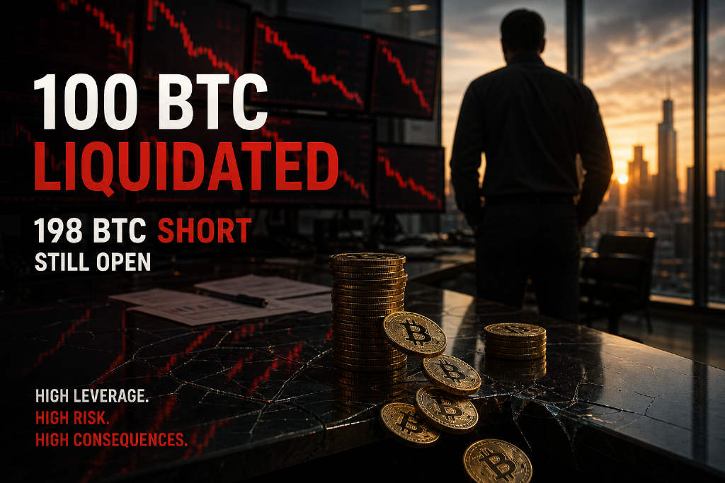 0x66f8 开头地址今早止损 100 枚比特币,亏损约 133.5 万美元