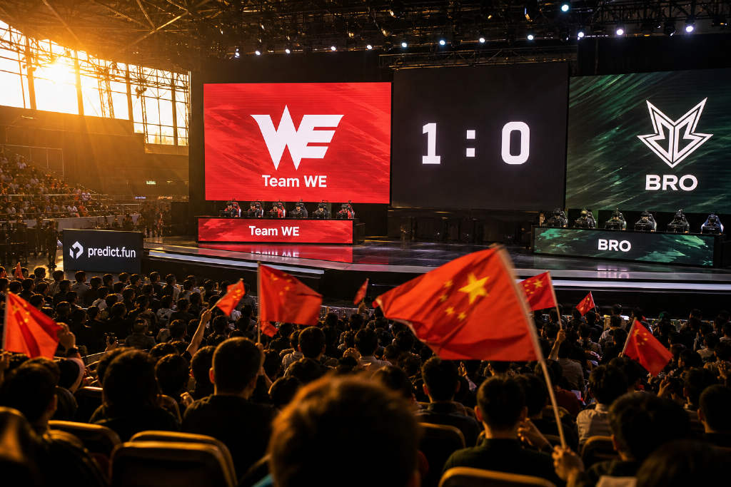predict.fun:WE胜BRO概率暂报80%,已在德杯半决赛1:0领先