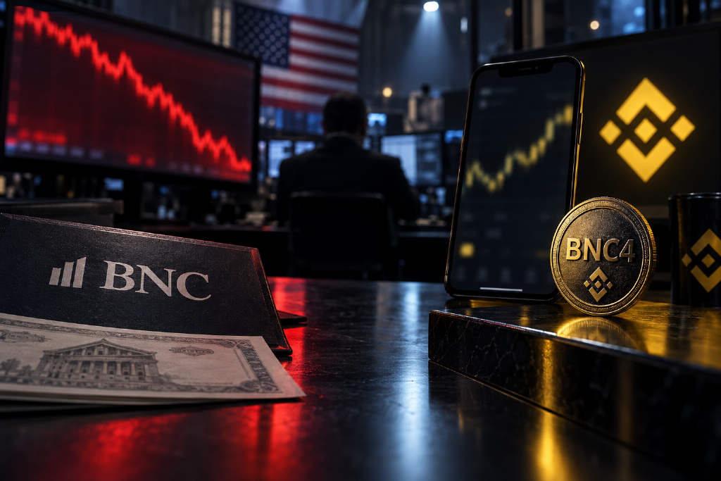 BNC falls more than 8% after U.S. market open, while on-chain BNC4 trades at a roughly 9% premium