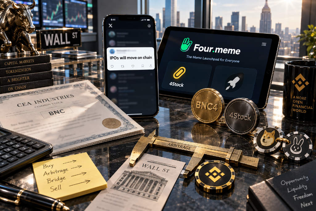 Four.meme rolls out 4Stock after CZ post, with BNC4 and its paired meme token sparking a three-hour arbitrage frenzy