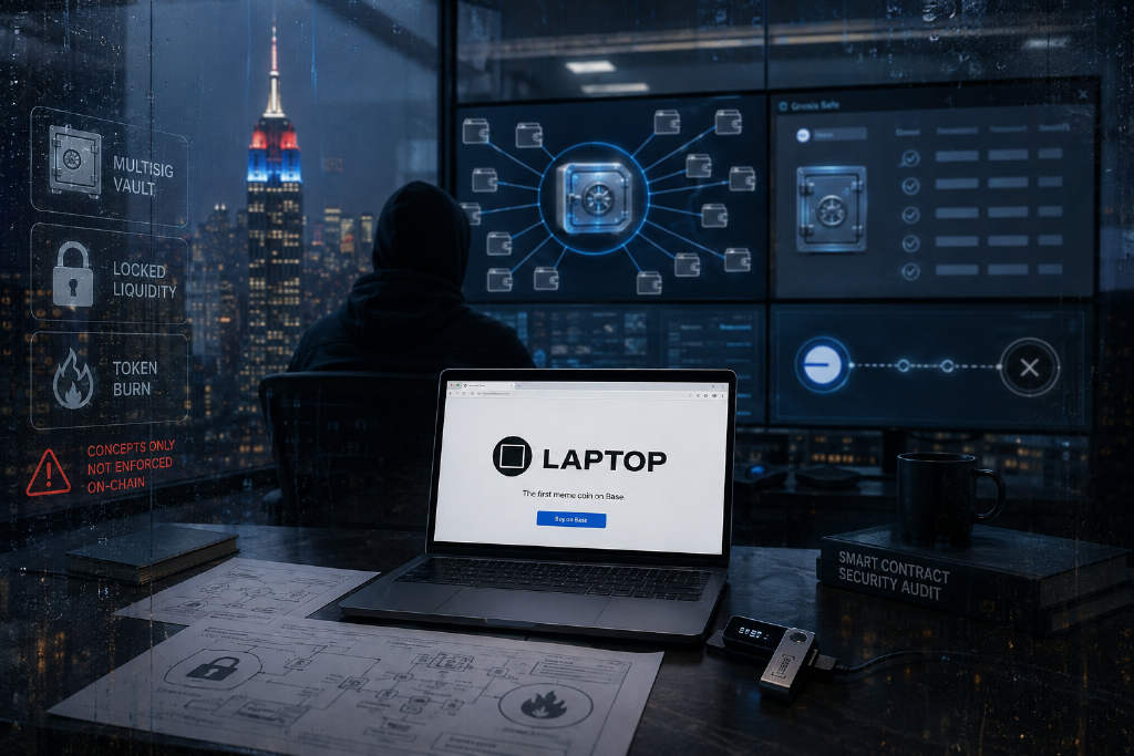 LAPTOP contract review shows 80% of supply under one multisig, while lockup and burn terms are not enforced on-chain