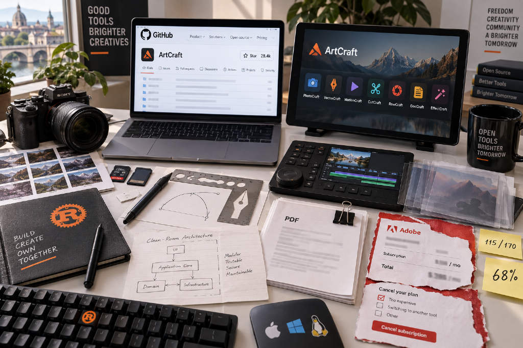 ArtCraft releases seven open-source Adobe-style design apps, with PhotoCraft nearing 10,000 GitHub stars in a week