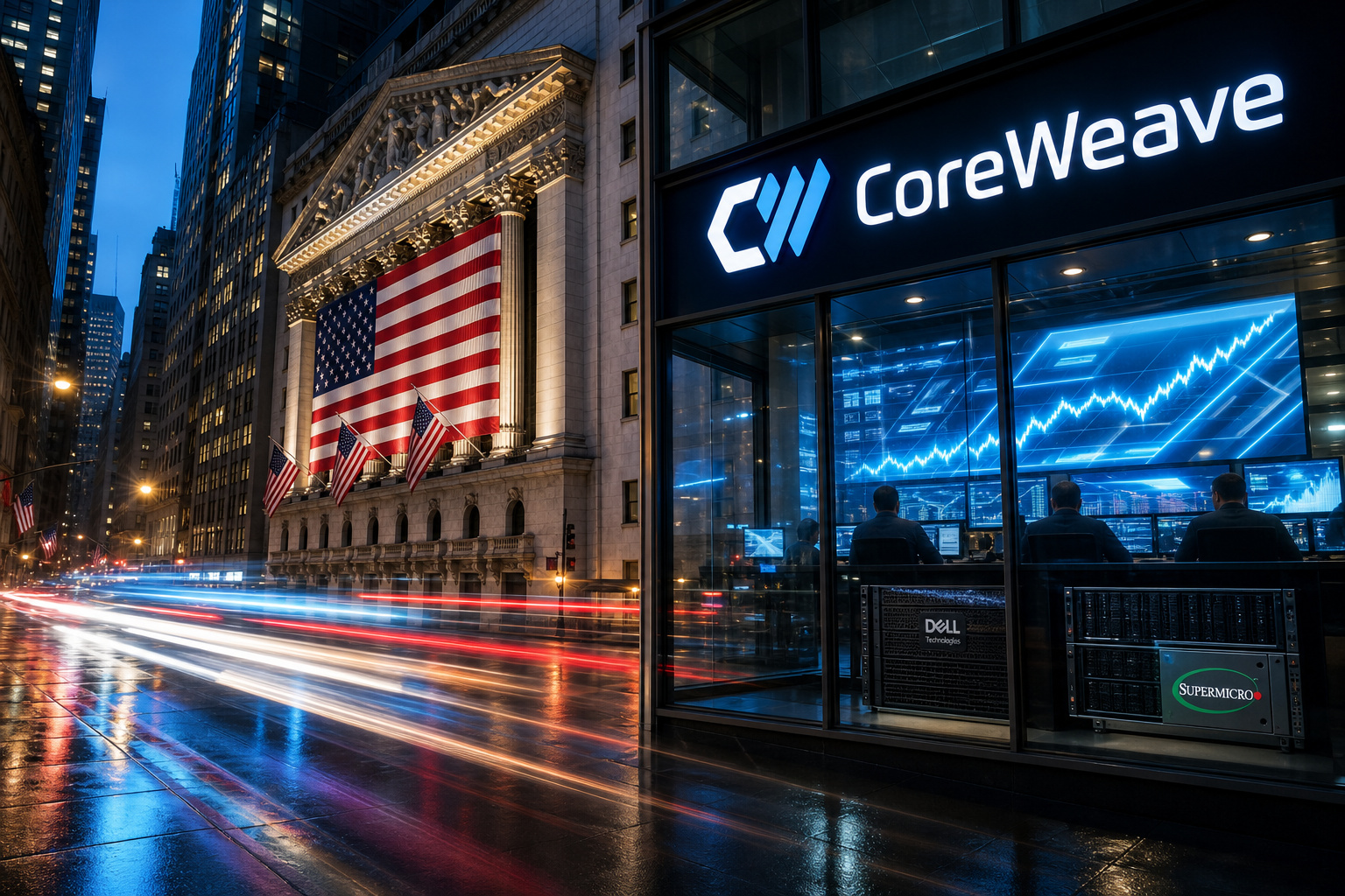 美股AI概念股普涨 三大指数涨跌互现 CoreWeave大涨19.28%