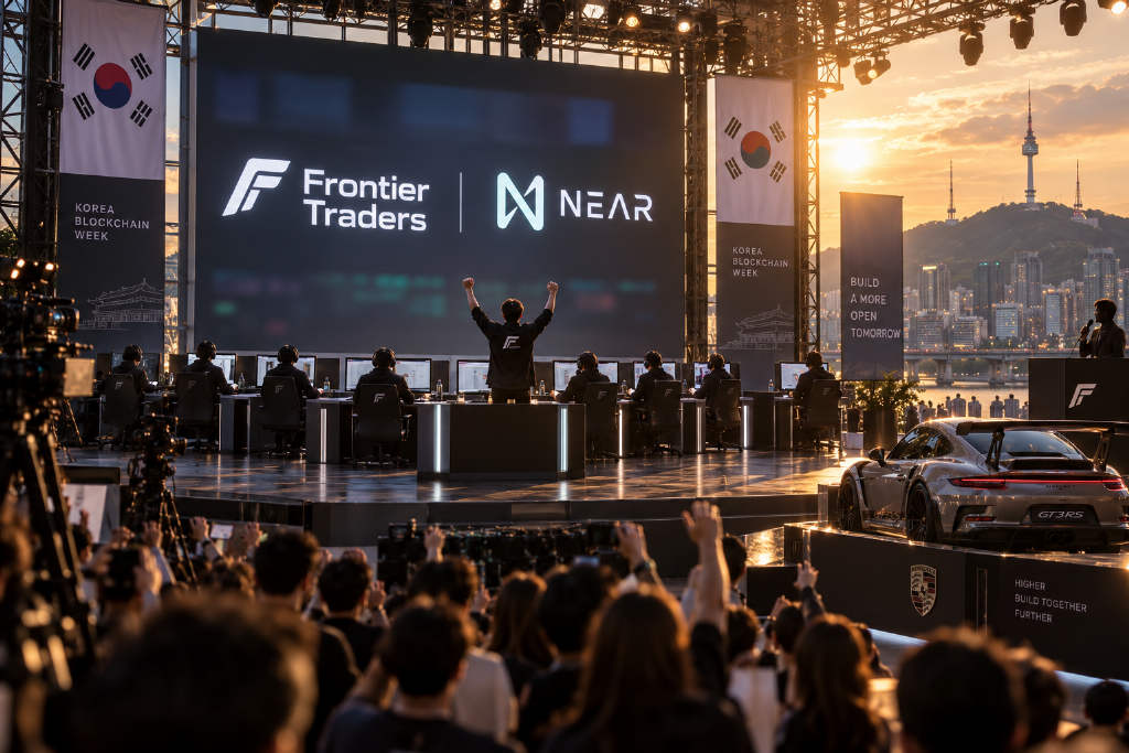 Korean trading creator Jadoodoo locks in about $40,000 on a NEAR long during Seoul live contest