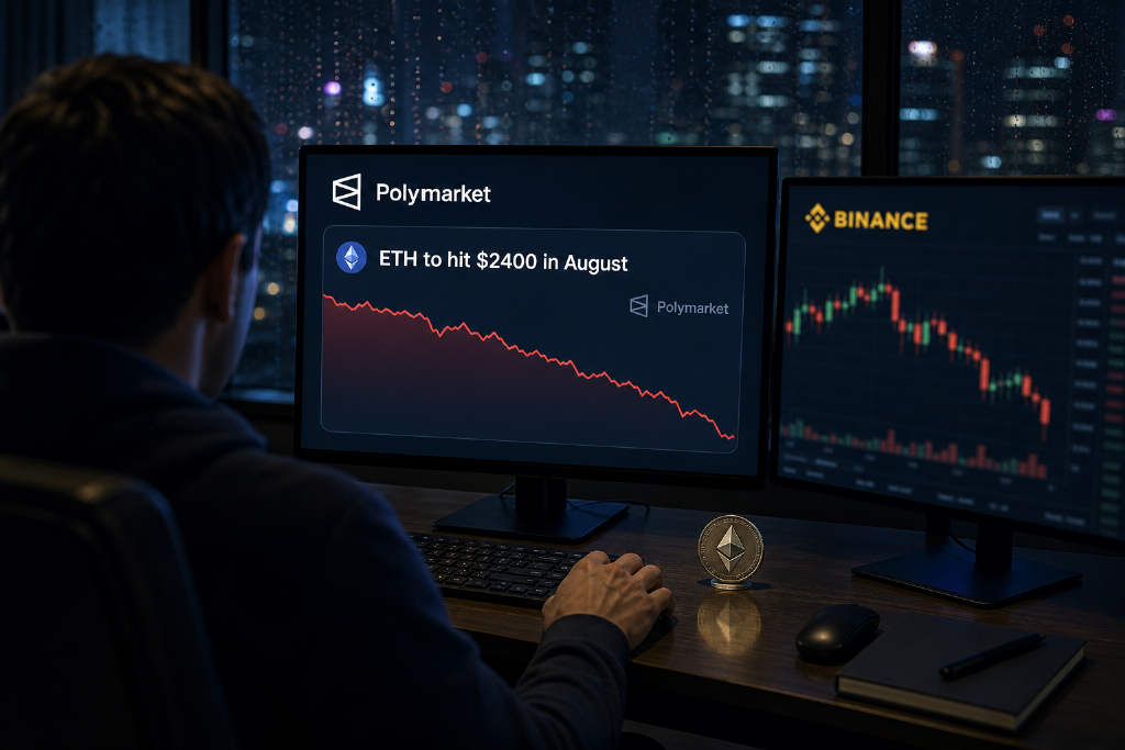 Polymarket Odds for ETH Dropping to $2,400 in August Fall to 30%, Down 31% in 24 Hours