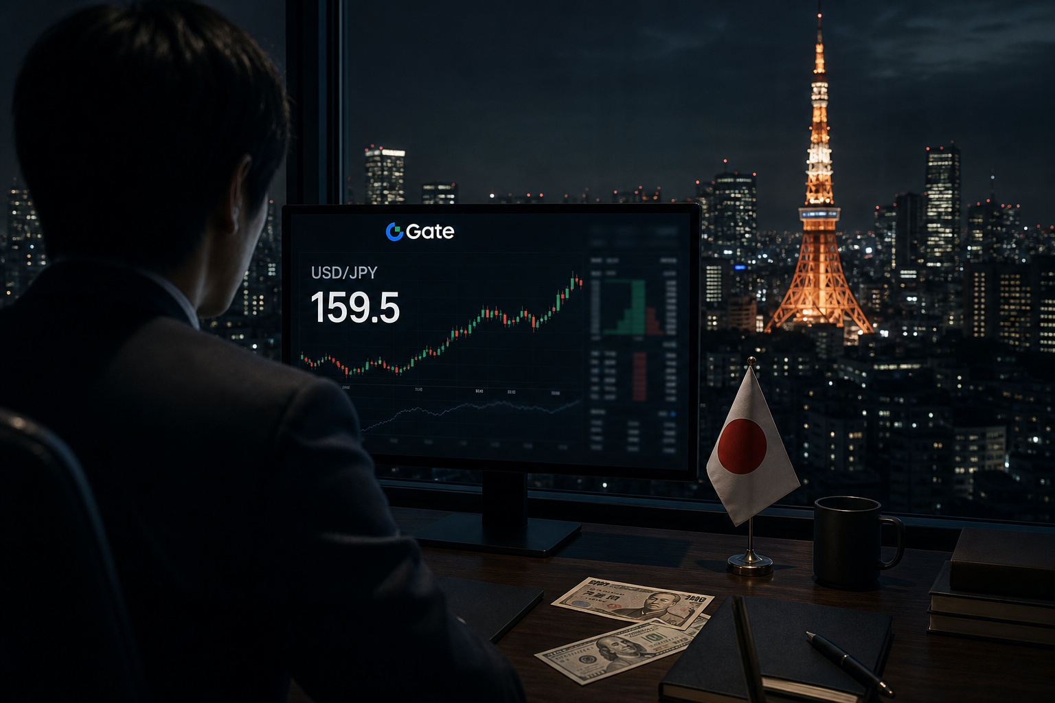 Gate数据:美元兑日元涨破159.5 24小时涨幅0.1%