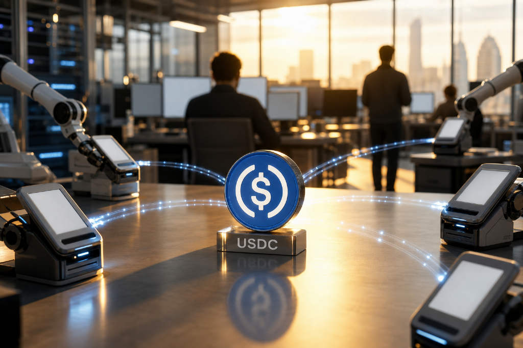USDC 在 AI 代理支付转账量中占比接近 100%