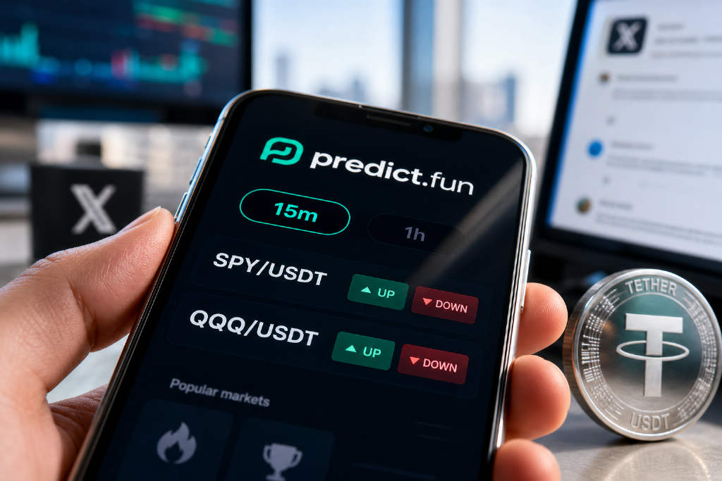 predict.fun 上线 15 分钟涨跌市场,首批支持 SPY/USDT 与 QQQ/USDT