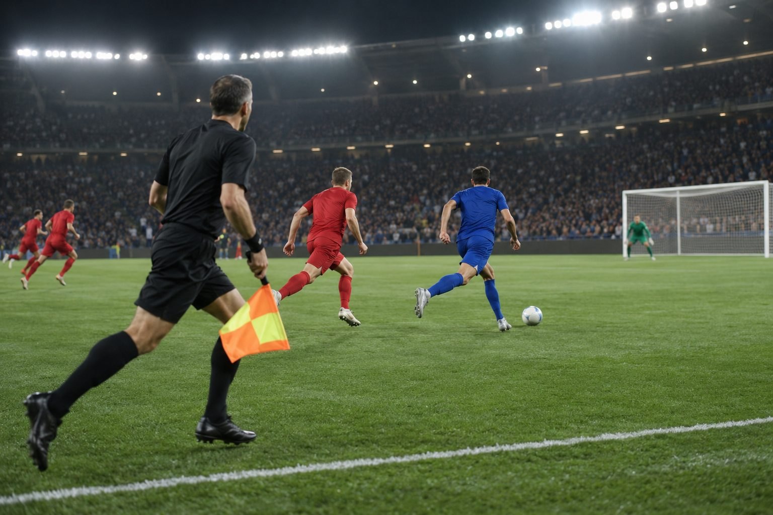 Where does the linesman stand?