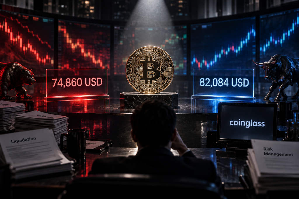 Coinglass数据:BTC多空清算关键价位在74,860和82,084美元