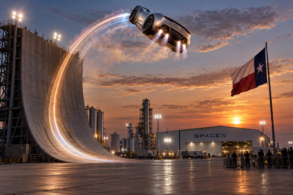 特斯拉在 SpaceX 测试场演示会“飞”的新一代 Roadster