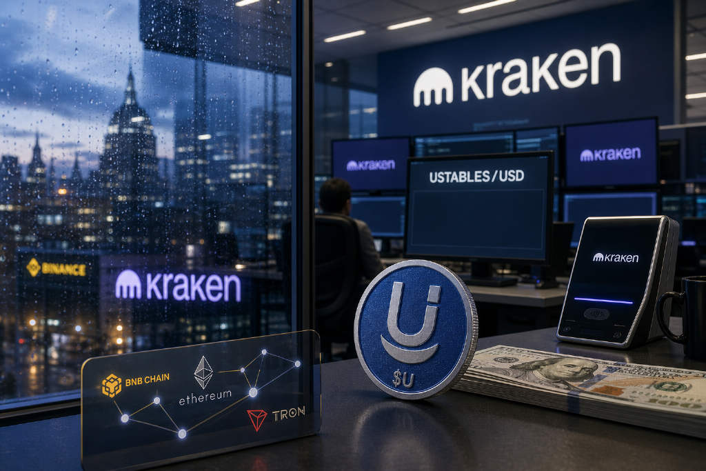锚定美元稳定币 $U 正式上线 Kraken,开放 USTABLES/USD 交易