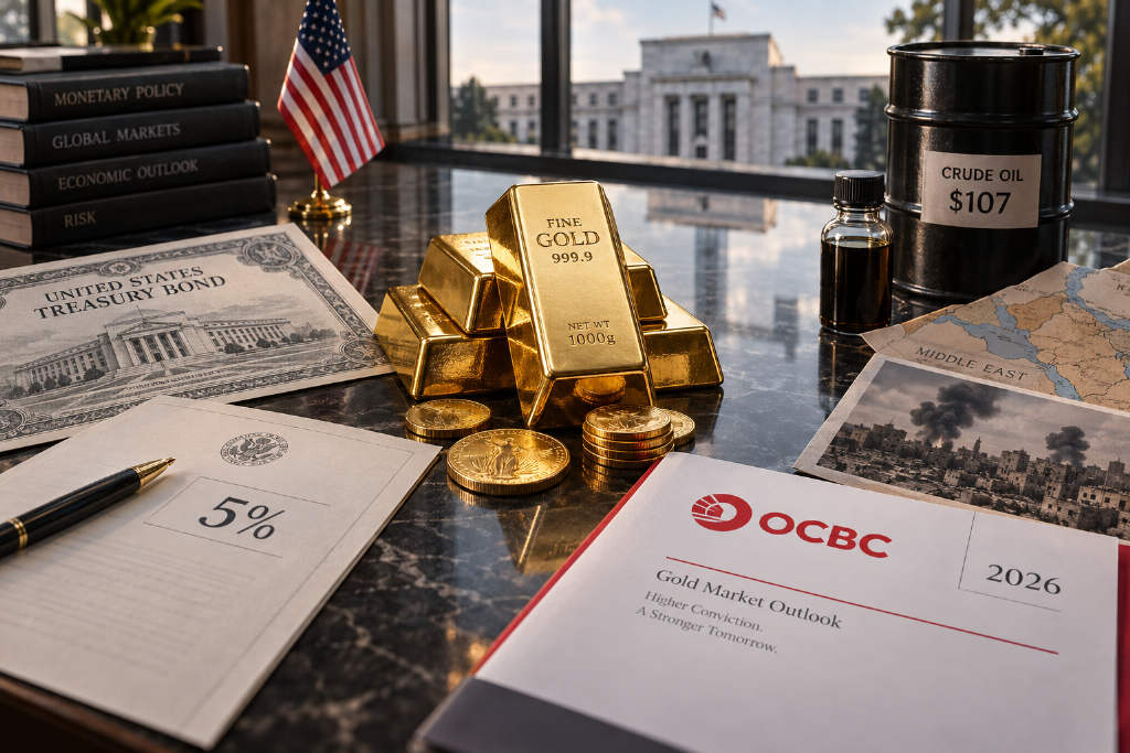 Gold Holds Above $4,300 as 10-Year Treasury Yield Hits 5%; OCBC Lifts 2026 Target to $4,600